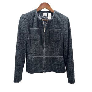 DONATED Emma James Short Black Boucle Jacket w/White Contrast Stitching